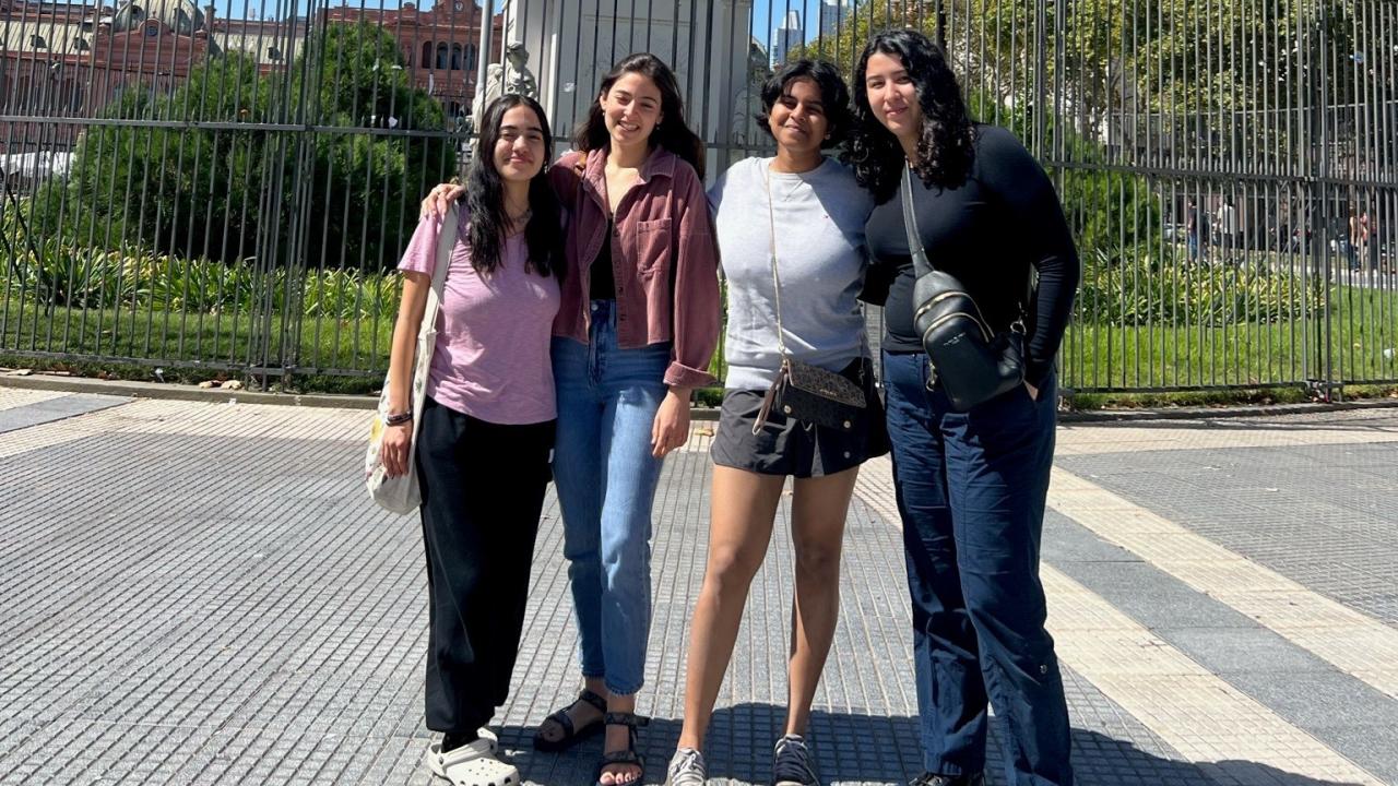 Valerie Lima, Ella Ross, Dheera Dusanapudi, and Emma Tolliver at the Plaza de Mayo.
